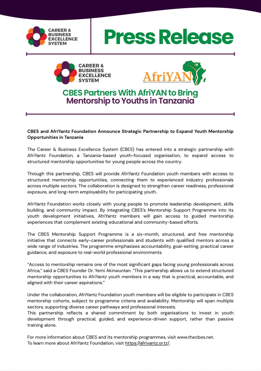 CBES Partners With AfriYAN to Bring Mentorship to Youths in Tanzania